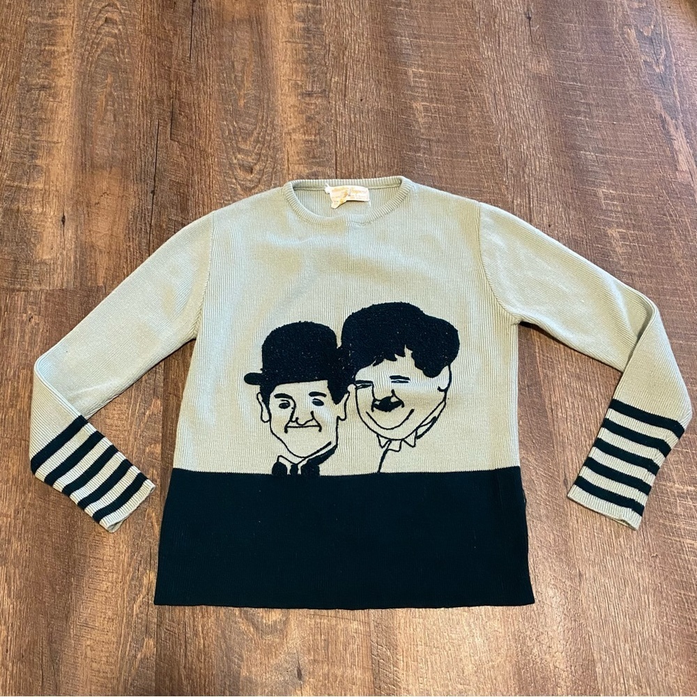 Vintage 70s Laurel and Hardy Graphic Sweater